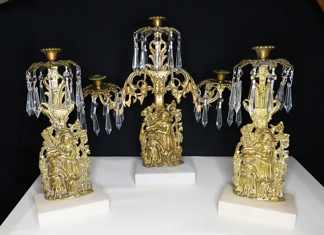 Girandoles in bronzo vittoriano: set di candelieri antichi con