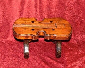 VintageWooden Foot Stool Made in the Likeness of a Violin Marked 1976 Smeltz