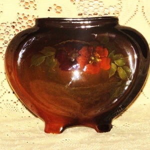 Late 1800&#39;s Weller Pottery Louwelsa Hand Painted Heart Vase Yellow & Red Flowers