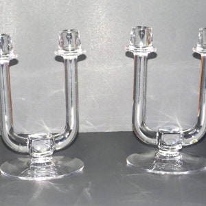 PAIR of FOSTORIA Glass Double Candlesticks in the Nocturne Pattern Crystal Discontinued