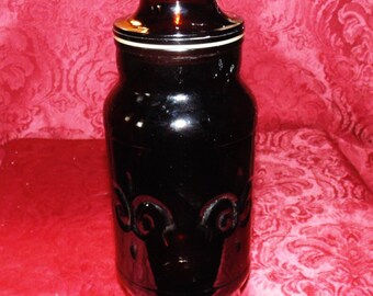 1960s VINTAGE Amber Brown Glass Fleur-de-lis APOTHECARY Cansiter Glass