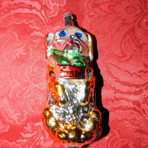 Large 5 1/4 inch WEST GERMANY Glass Dog Christmas Ornament