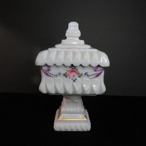 Vintage Westmoreland Milk Glass Candy Dish: Roses & Bows Pedestal