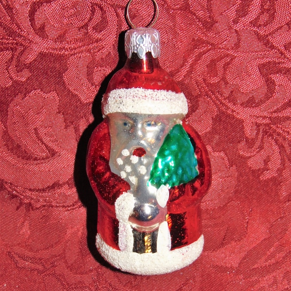 WEST GERMANY Mercury Glass Santa Holding A Christmas Tree Mica Decorated