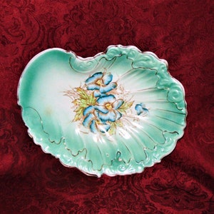 Antike Limoges Porzellan Servierschüssel: Aqua Floral Handgemalt, 1900er Jahre