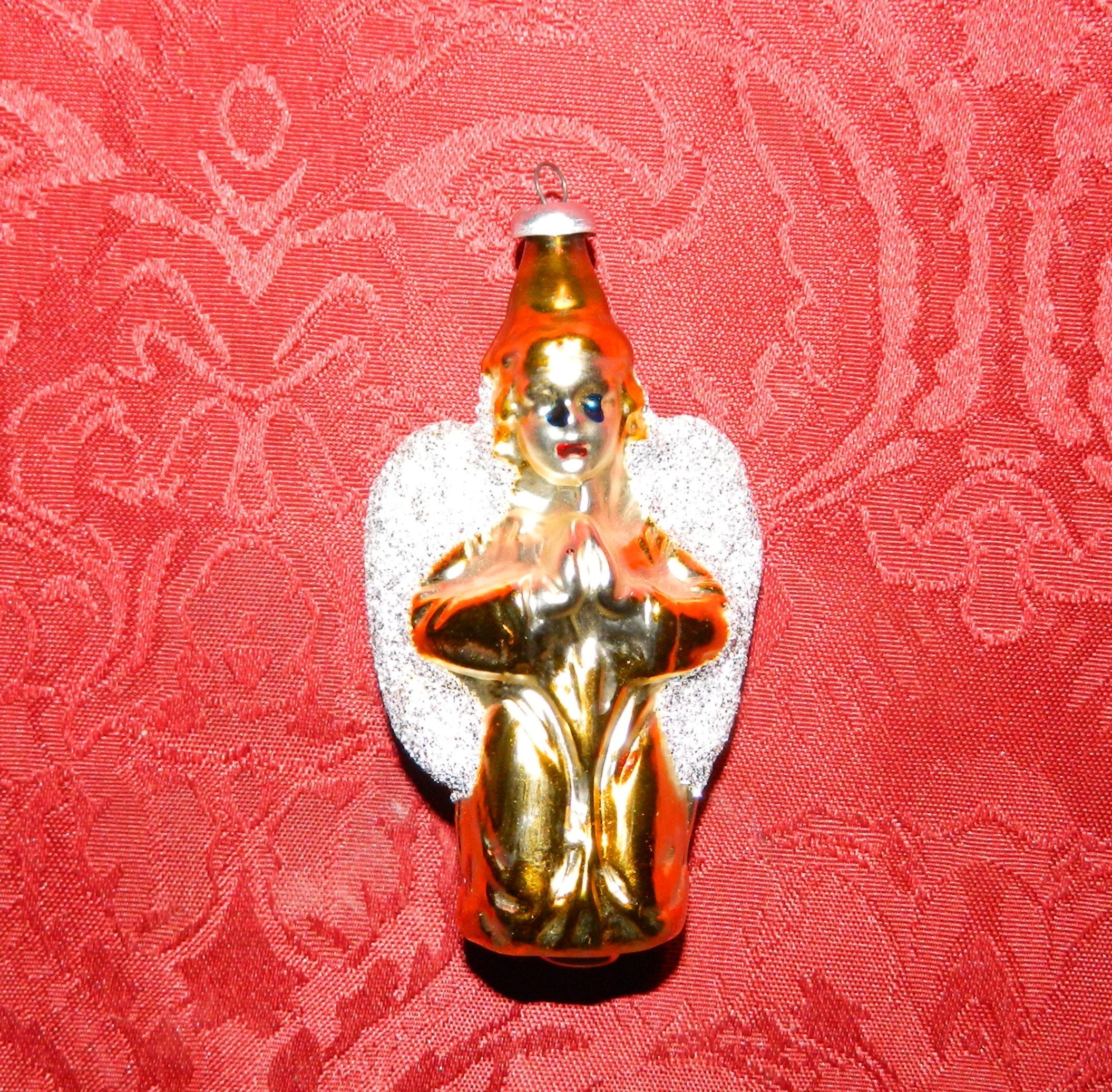 西ドイツ 祈る天使のガラス製クリスマスオーナメント 雲母装飾付き