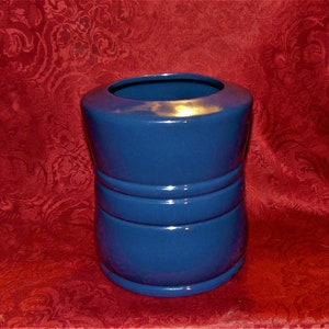 Mid Century FRANKOMA Pottery Large Dark Blue Barrel Vase Planter