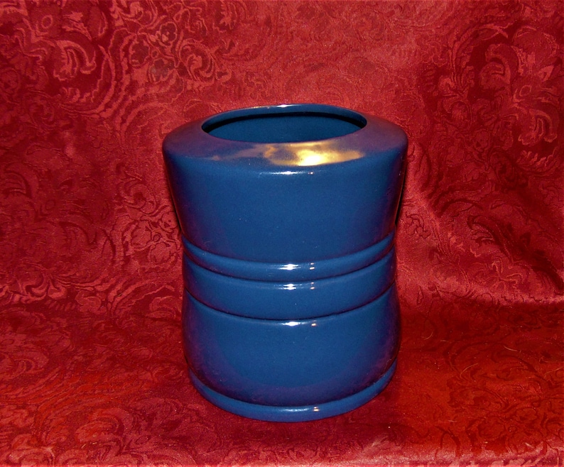 Mid Century FRANKOMA Pottery Large Dark Blue Barrel Vase Etsy