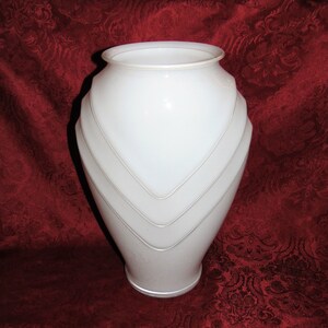Vintage Glass 16 inch Floor Vase Jardiniere in White Art Deco Style
