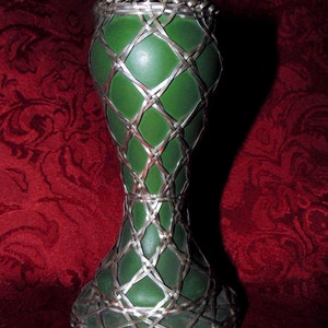 Unusual Porcelain Bud Vase with Silver Braided Wire
