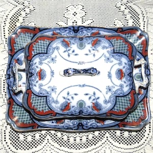 Ford & Sons Burslem Bute-mönstertäckt gryta och fat från 1860-talet