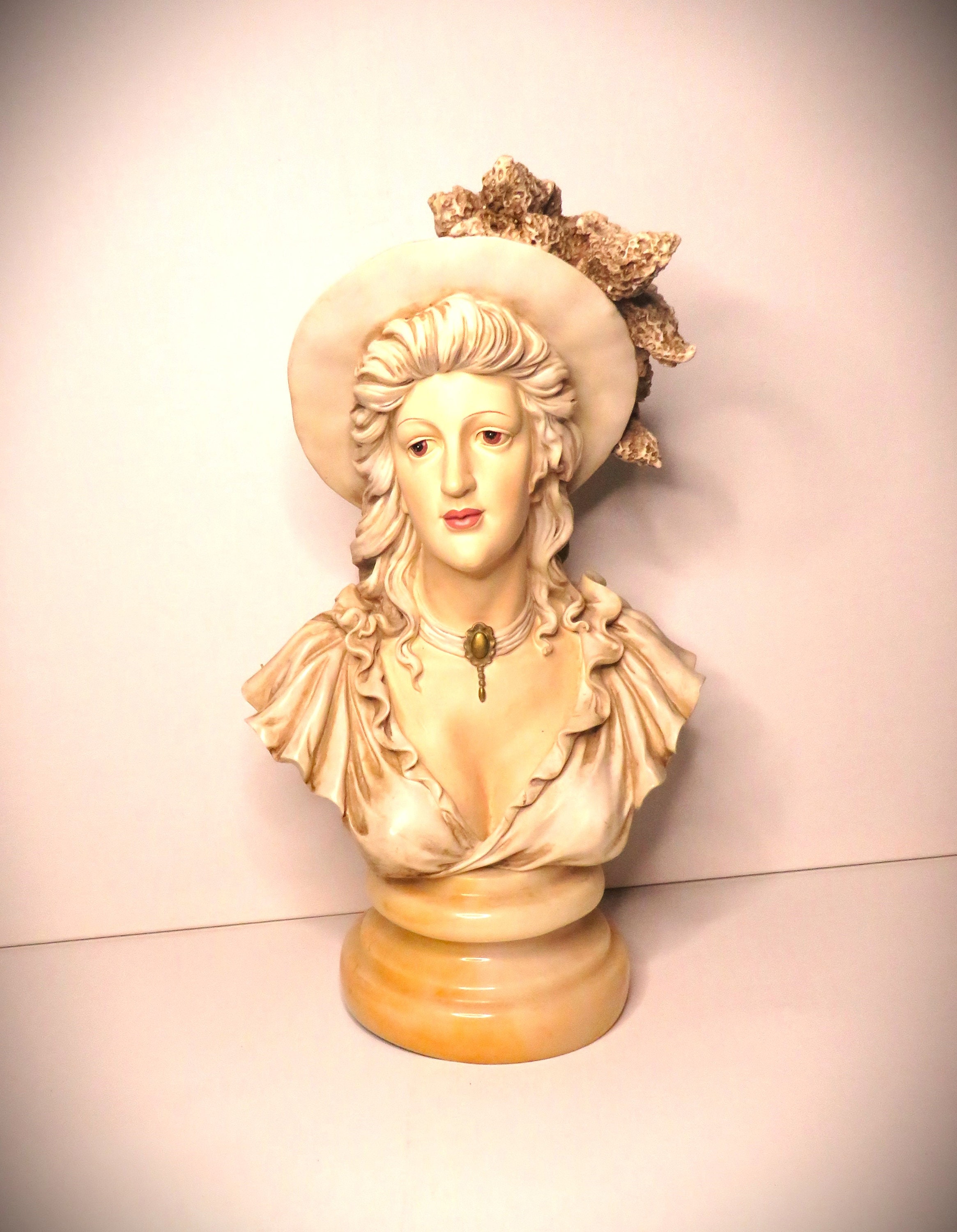 Bust Hat Baroque Bust of French Woman With Hat: Marble Base, Albert-ernest ...