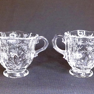 Fostoria Glass Creamer and Sugar in the &quot;Chintz&quot; Pattern