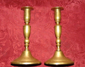 Classic Vintage HEAVY BRASS Pair of Single Candlesticks Oval Base