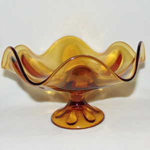 1960s Viking Glass Amber Pedestal Bowl: Mid Century Compote