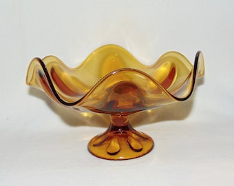 1960s Viking Glass Amber Pedestal Bowl: Mid Century Compote
