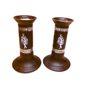 Pair of Royal Bayreuth Candlesticks in the Corinthian Pattern Collectible Bavarian Porcelain Made in Germany