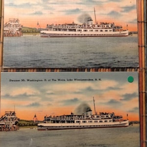 Vintage carte postale Steamer Mt Washington II à Alton Bay Lake Winnipesaukee, New Hampshire DEUX DISPONIBLES inutilisés