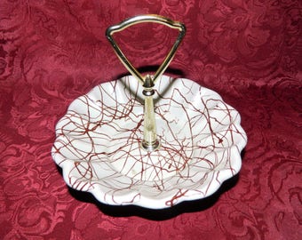 1960s California Pottery Serving Dish: Brown Drip Paint, C25 USA