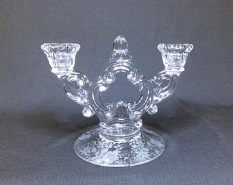Cambridge Collectible Glass 1930s Keyhole Candlestick  in the Wildflower Pattern