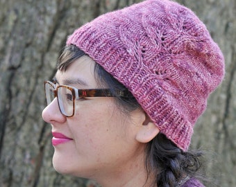 Pink Moss and Deer Horns Hat (wool), wool beanie, winter hat, winter toque, wool toque, toque, beanie, hat, adult toque, adult wool hat