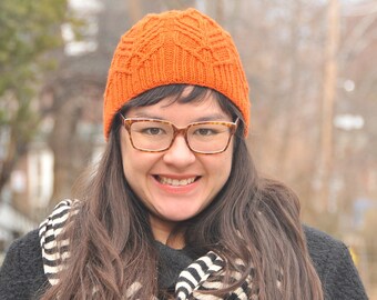 Orange Oak Crest Hat (wool), wool beanie, winter hat, winter toque, wool toque, toque, beanie, hat, adult toque, adult wool hat