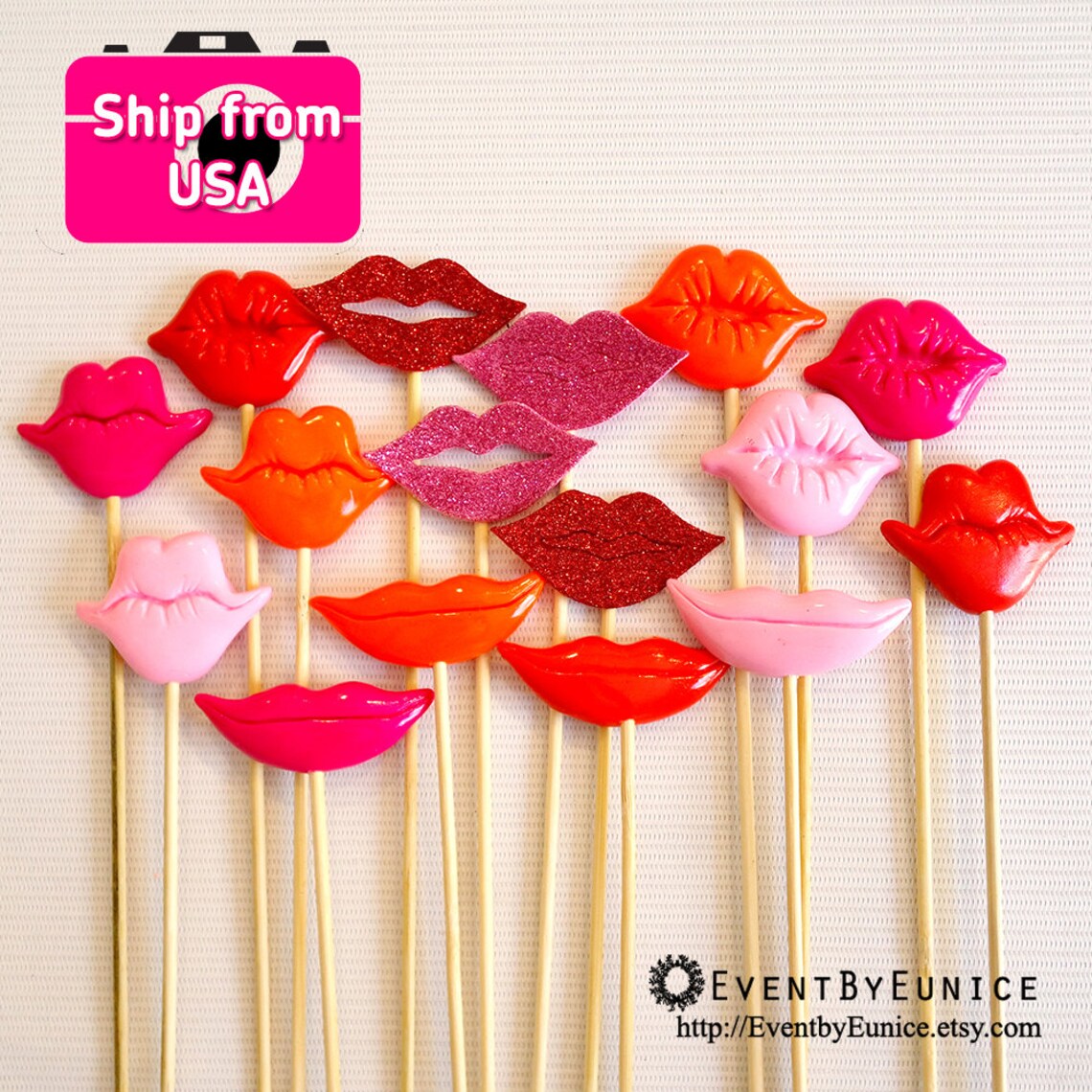 20Pc Photobooth Props Polymer Clay Lips Glitter Lips Photo Etsy