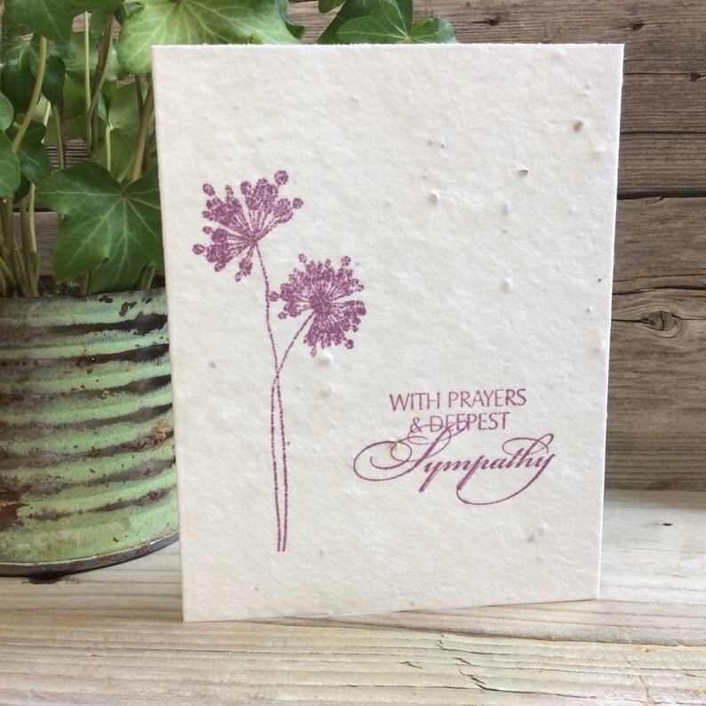 Deepest Sympathy Condolences Cards that bloom In memory Hand-stamped Seeded paper Plantable Sympathy Card Eco-friendly With Sympathy