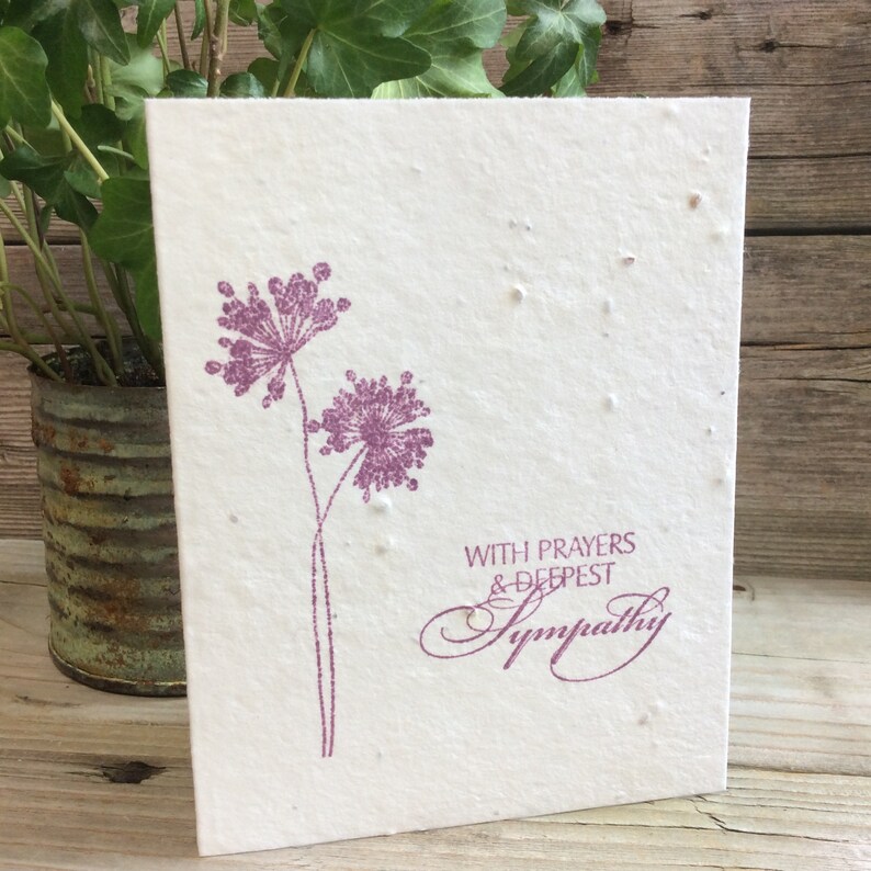 Deepest Sympathy Condolences Cards that bloom In memory Hand-stamped Seeded paper Plantable Sympathy Card Eco-friendly With Sympathy