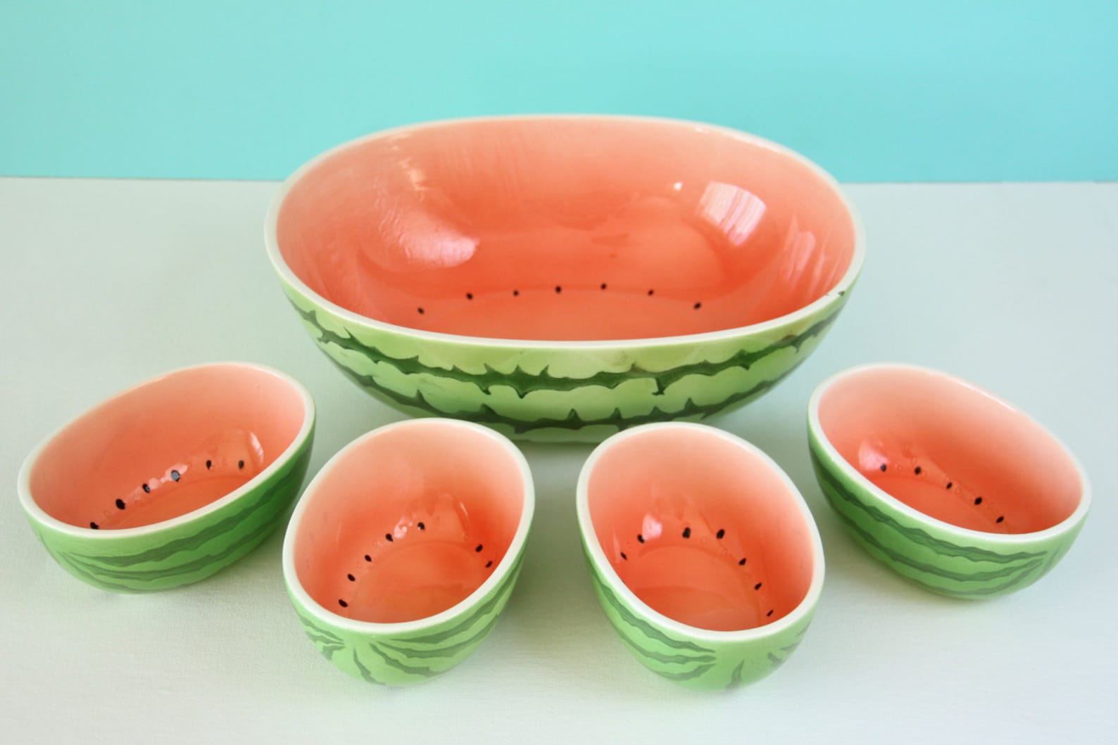 Vintage Watermelon Bowl Large Serving Ceramic Fruit Salad Bowl | Etsy