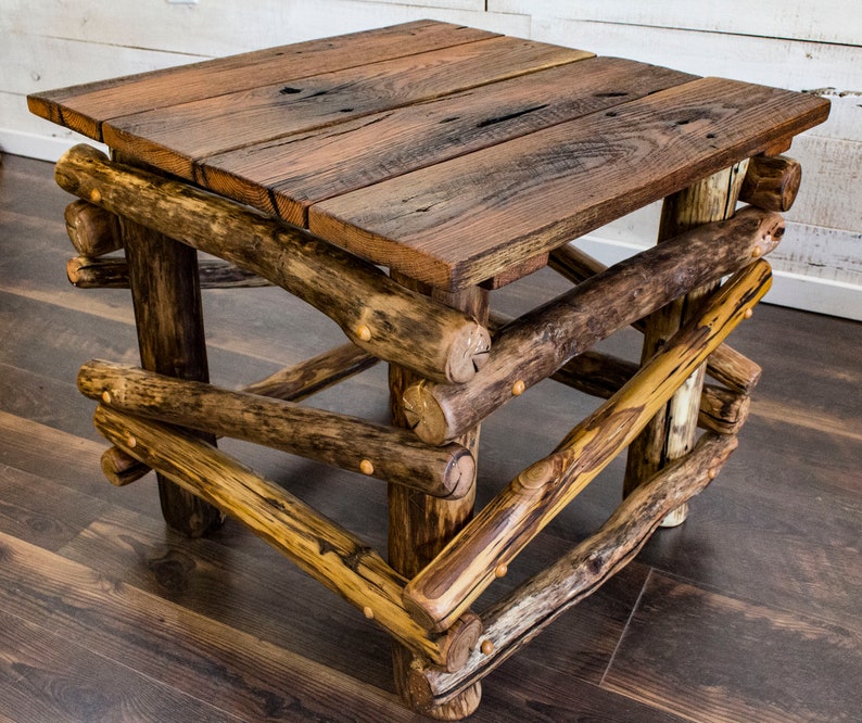 Rustic End Table / Reclaimed Wood Table / Log End Table / Etsy