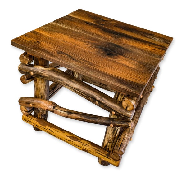 Rustic End Table / Reclaimed Wood Table / Log End Table / Etsy