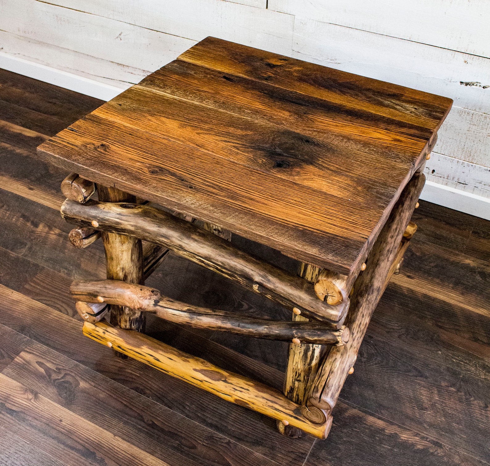 Rustic End Table / Reclaimed Wood Table / Log End Table / Etsy
