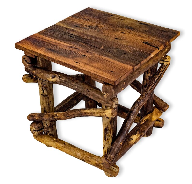 Rustic Side Table Reclaimed Wood Log End Image 0