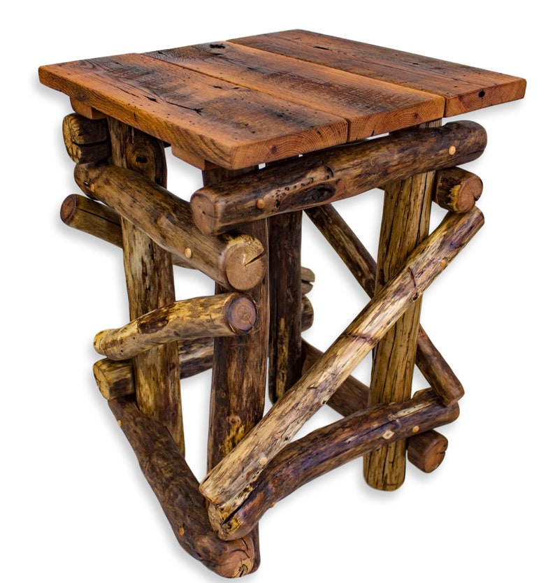 Rustic Side Table Reclaimed Wood Log End Custom Furniture