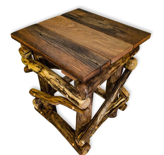 Rustic End Table Side Reclaimed Wood Log Custom Furniture