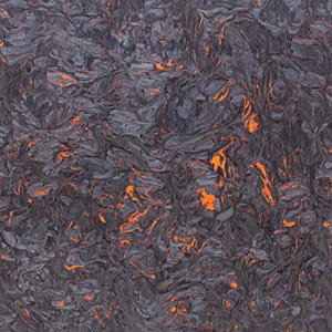 May include: Abstract pattern with a dark gray and orange color scheme. The design features swirling, textured shapes with bright orange highlights, creating a dynamic and visually interesting surface.