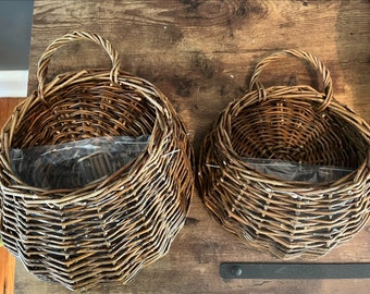 Pair of Vintage Wicker Wall Baskets, Boho Wall Decor, Vintage Wall Hanging, Vintage Baskets,