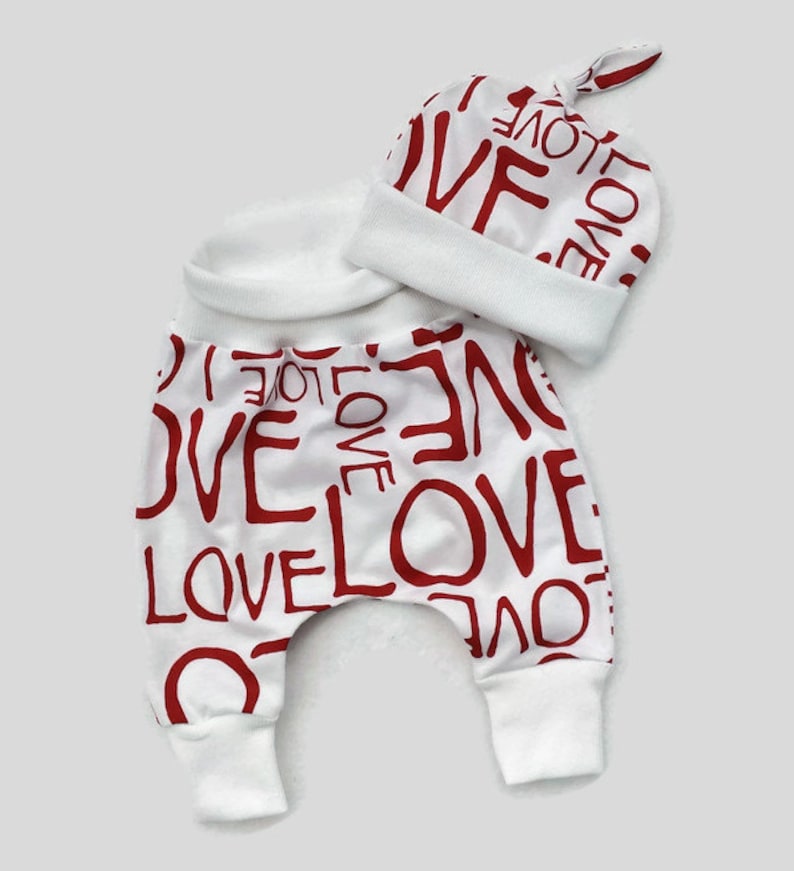 Baby Cotton Beanie Set Baby Cotton LOVE Print Set Baby Cotton Harem Pants Baby Cotton Clothes Baby Cotton Outfit Baby Gift