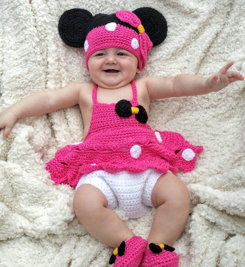 Crochet Minnie Mouse Set Photo Prop Setminnie Baby Outfit Etsy