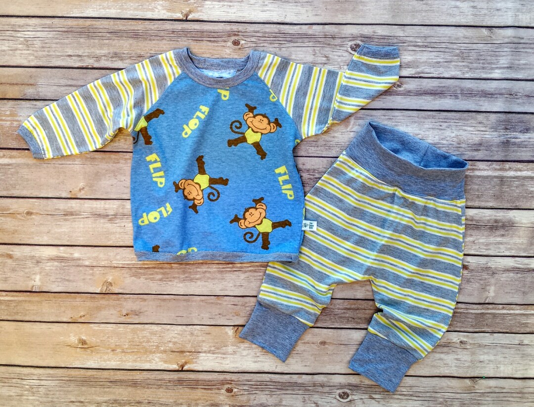 Baby Boy Cotton Set, Infant Boy Cotton Outfit, Baby Boy Raglan Tee