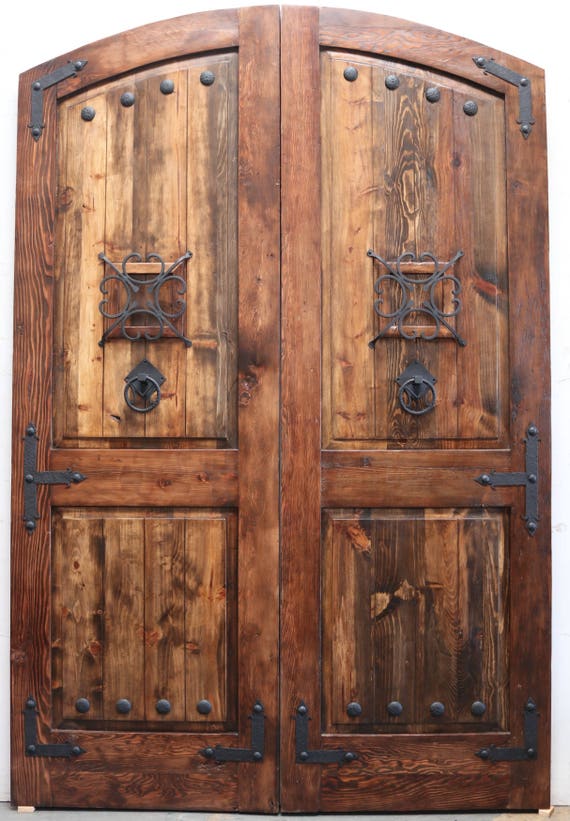 Reclaimed Lumber Rustic Arched Double Doors Comes W Hand Etsy