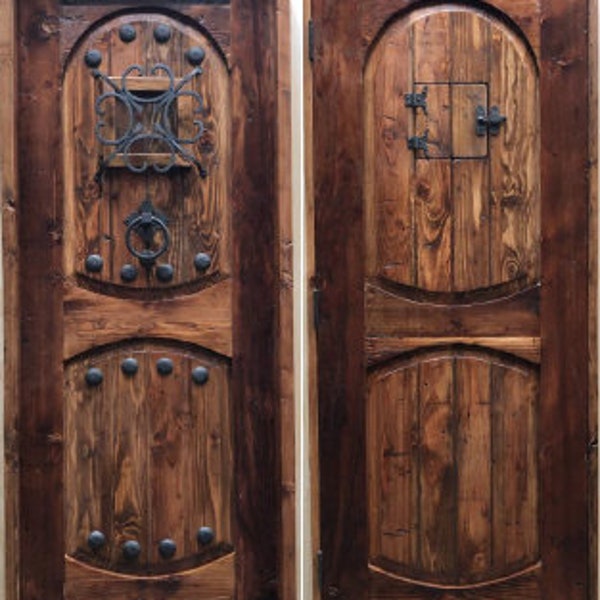 Reclaimed Lumber/oak/alder doors you choose size Rustic hand forged wrought iron castle winery Comes pre hung + 2 sets trim