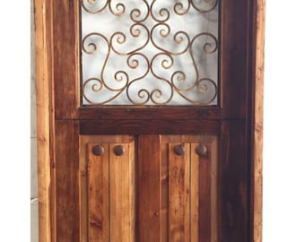 Custom Rustic Dutch Door Reclaimed Lumber 75+ years old square top glass + metal grill hardware included pre hung in frame 2 sets trim