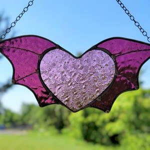 Stained Glass Pink Bat Wings - Gothic Halloween Decor