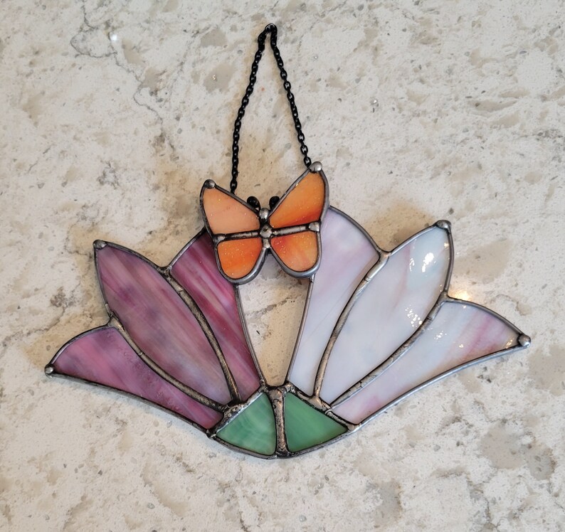 Tulips Butterfly Stained Glass Flower Sun Catcher Indoor Boho home decor Eclectic gift Birthday Gift summer decor image 4