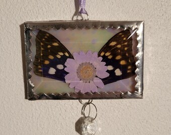Pressed flowers Butterfly wings Stained glass  Gift for her Mother's gift Grandmother gift Whimsical gift Crystal gift