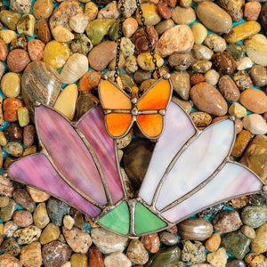 Tulips Butterfly Stained Glass Flower Sun Catcher Indoor Boho home decor Eclectic gift Birthday Gift summer decor image 3