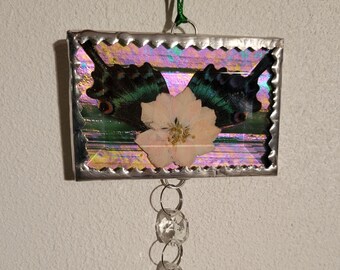 Pressed flowers Butterfly wings Stained glass  Gift for her Mother's gift Grandmother gift Whimsical gift Crystal gift