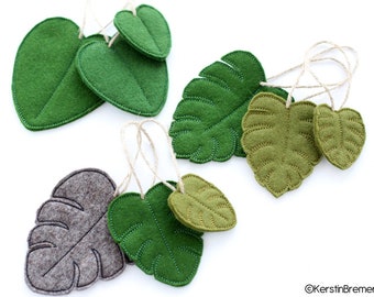 ITH Embroidery File Monstera Leaf 10x10 + 13x18 Set Monstera Leaves Pendant, Leaf Keychain Hawaii Jungle Leaves Garland